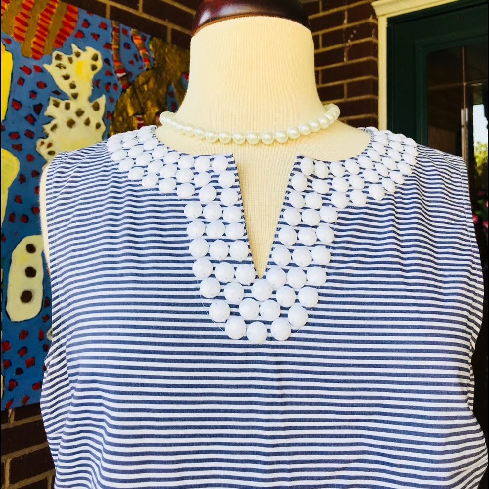 Talbots Striped Sleeveless Top with White Beads - Picture 5 of 8